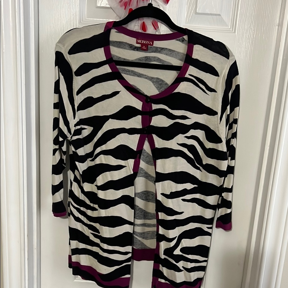 Merona Black and Cream Cardigan Sweater with Zebra Pattern